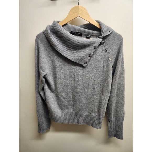 Valerie Stevens 2 Ply Cashmere Gray Button Collar Pullover Sweater - Picture 1 of 2